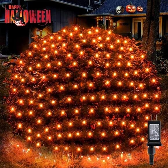 Halloween Net Lights, 200 LED 8.2ft x 4.9ft Orange Halloween Lights with 8 Modes - Picture 8 of 8